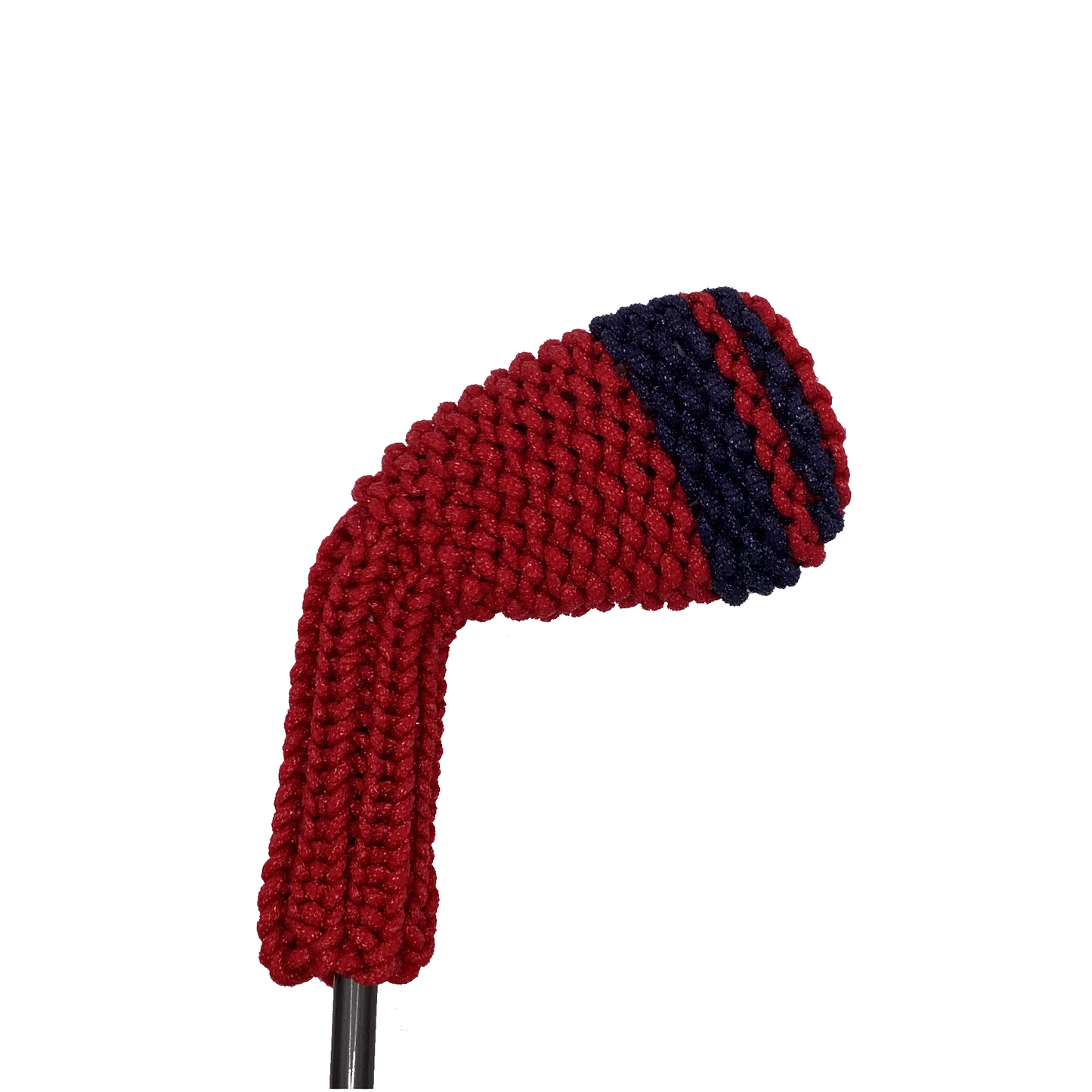 Clean Shot™ iron golf club headcover in red with navy blue stripes to represent a 4 iron.