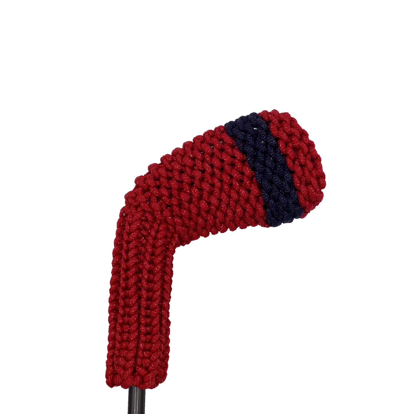 Clean Shot™ iron golf club headcover in red with navy blue stripes to represent a 5 iron.