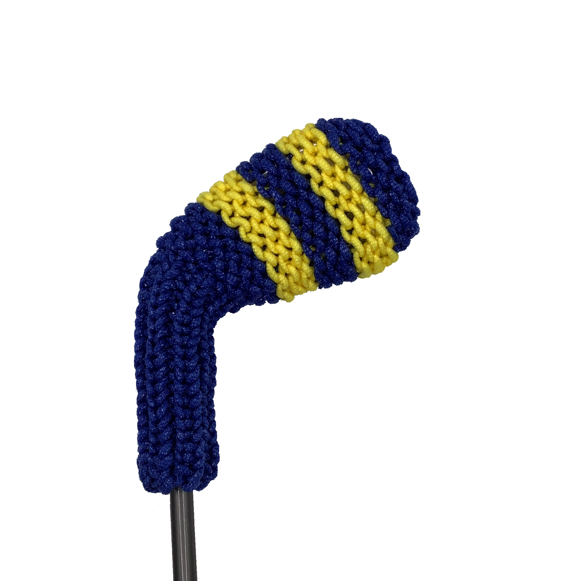 Clean Shot™ iron headcover in blue with large size yellow stripes. Perfect for a wedge or other iron.