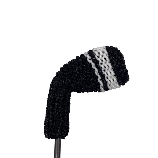 Clean Shot™ iron golf club headcover in black with white stripes to represent a 6 iron.