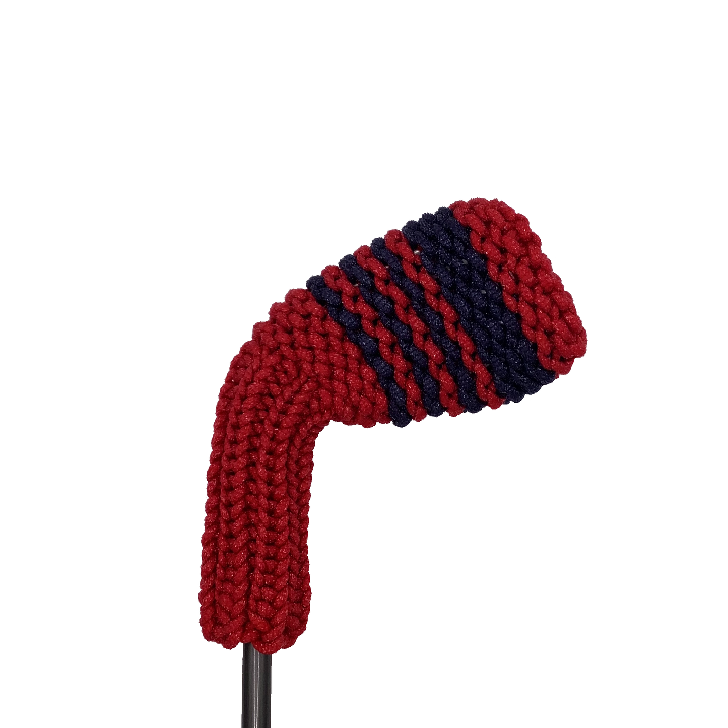 Clean Shot™ iron golf club headcover in red with navy blue stripes to represent an 8 iron.