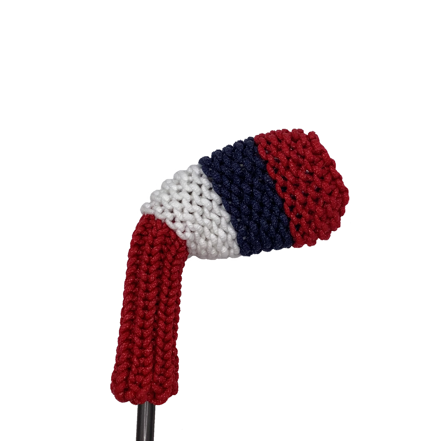 Clean Shot™ iron golf club headcover in red with white, navy blue and red block stripes. Perfect for a wedge or other iron.