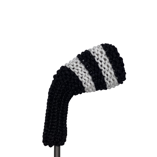 Clean Shot™ iron golf club headcover in black with large size white stripes. Perfect for a wedge or other iron.