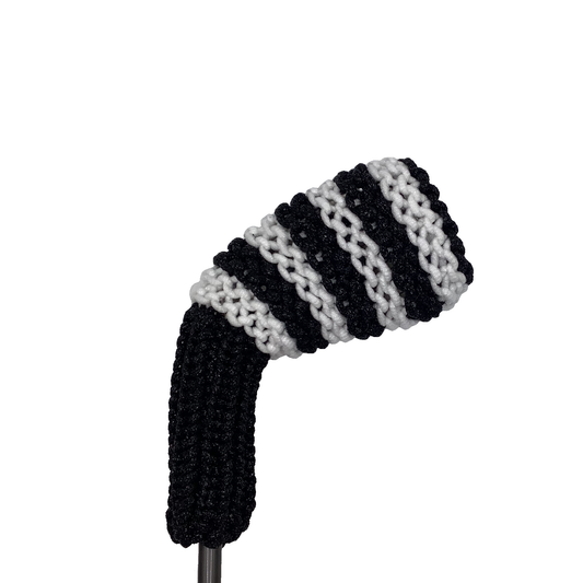 Clean Shot™ iron golf club headcover in black with medium size white stripes. Perfect for a wedge or other iron.