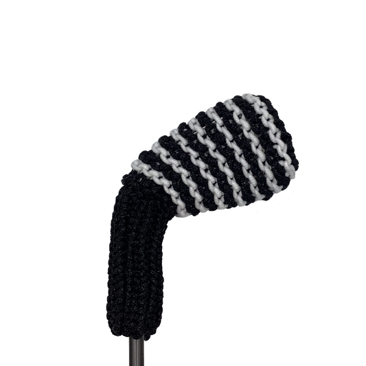 Clean Shot™ iron golf club headcover in black with small size white stripes. Perfect for a wedge or other iron.