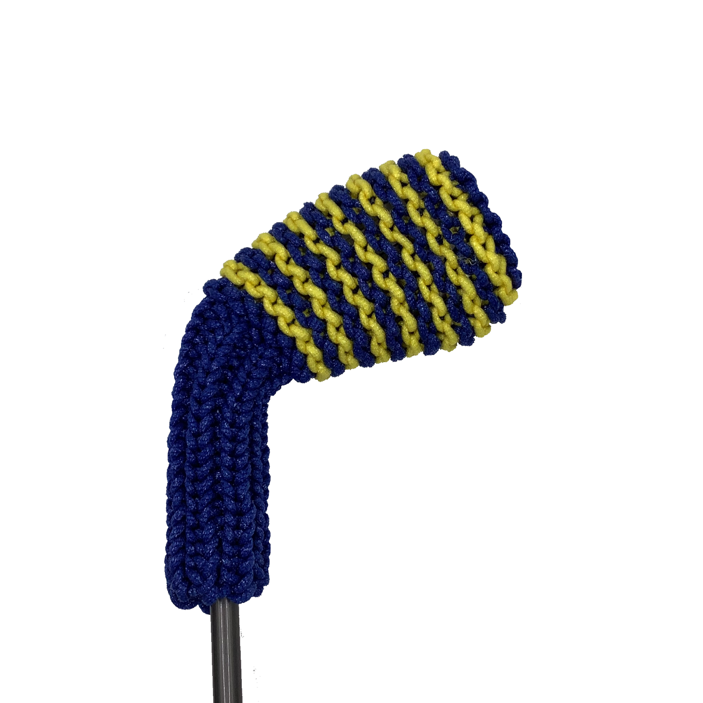 Clean Shot™ iron headcover in blue with small size yellow stripes. Perfect for a wedge or other iron.