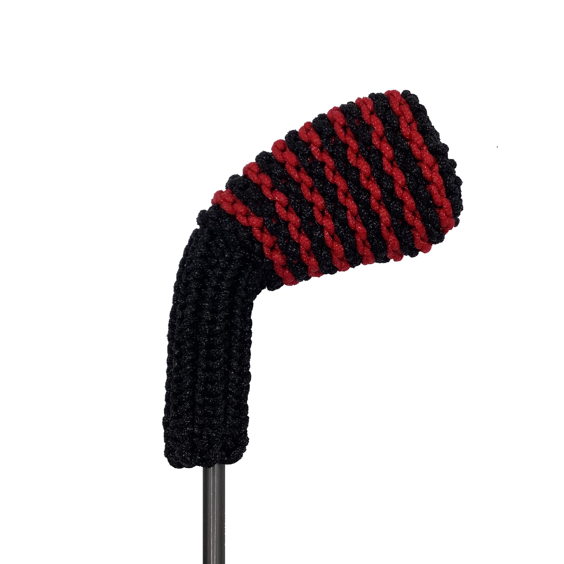 Clean Shot™ iron headcover in black with small size red stripes. Perfect for a wedge or other iron.